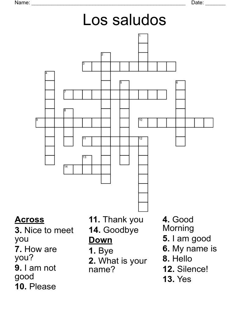 Los saludos Crossword