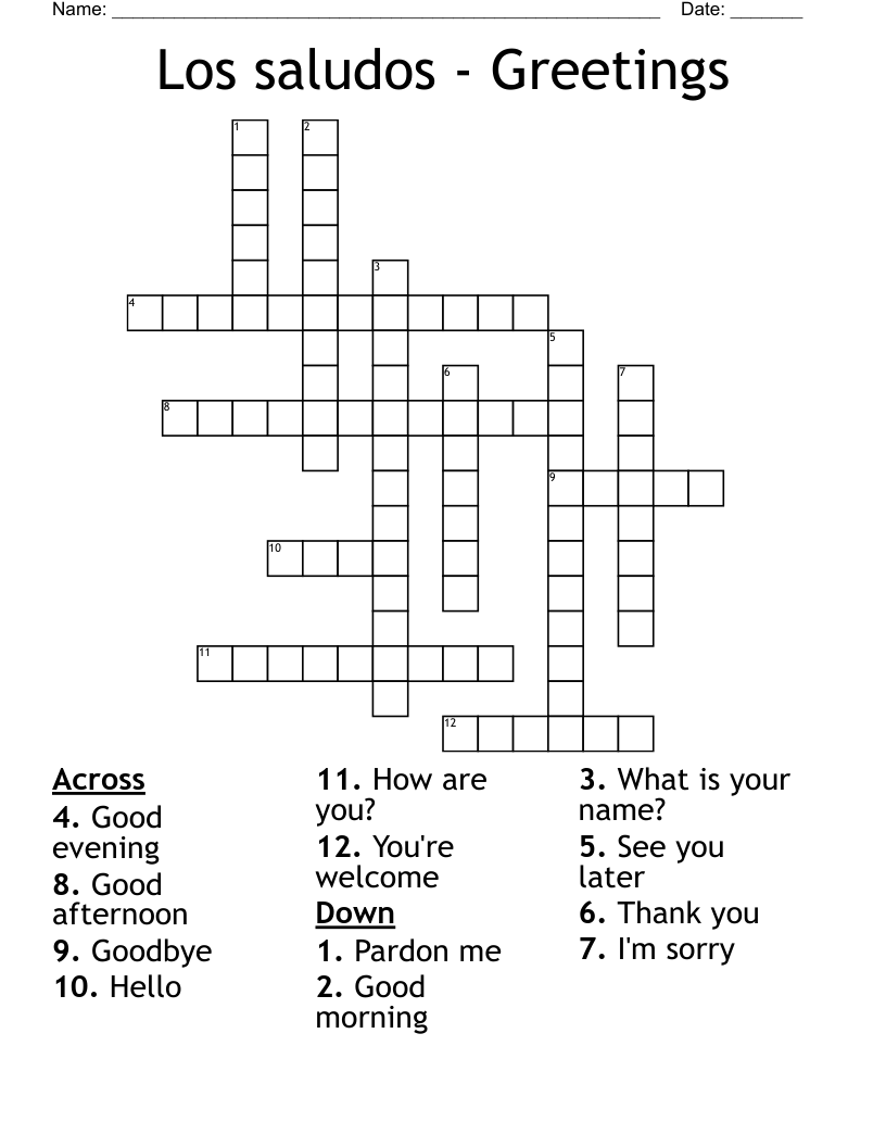 Los saludos - Greetings Crossword
