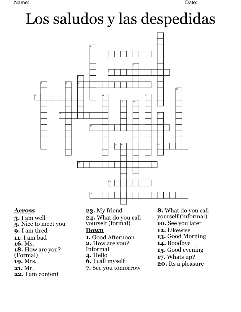 Los saludos y las despedidas Crossword