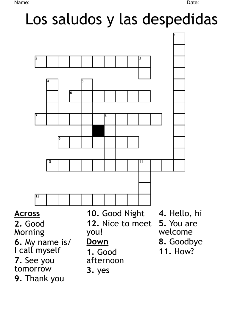 Los saludos y las despedidas Crossword
