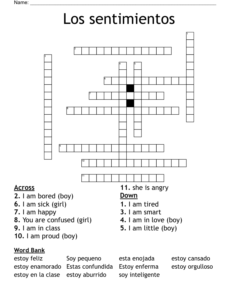 Los sentimientos Crossword