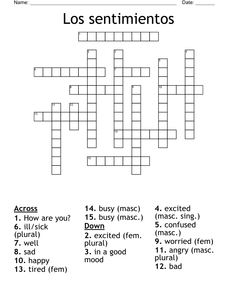 Los sentimientos Crossword