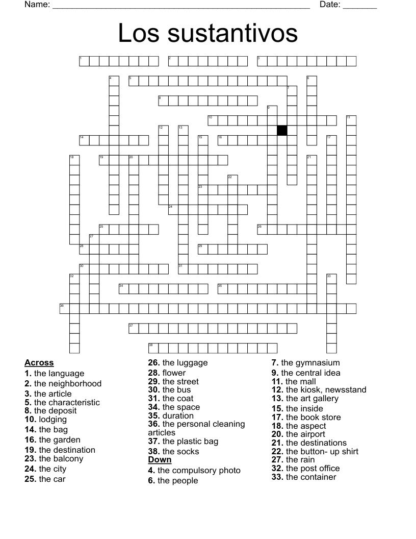 Los sustantivos Crossword