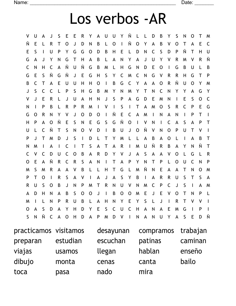 Los verbos -AR Word Search