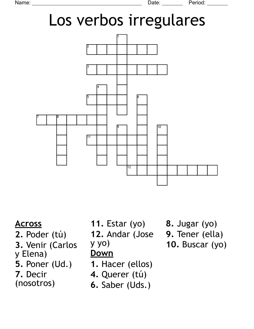 Los verbos irregulares Crossword