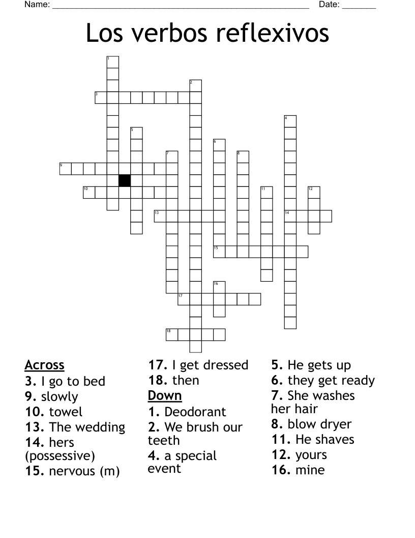 Los verbos reflexivos Crossword