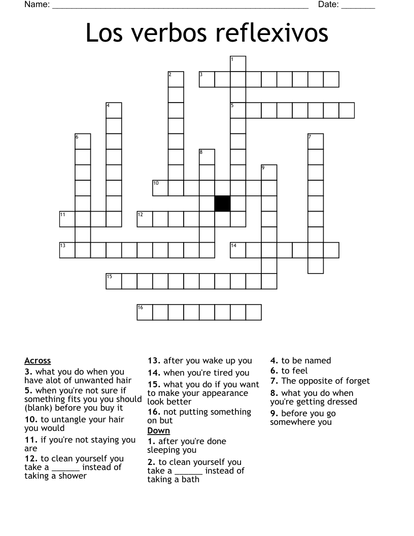 Los verbos reflexivos Crossword