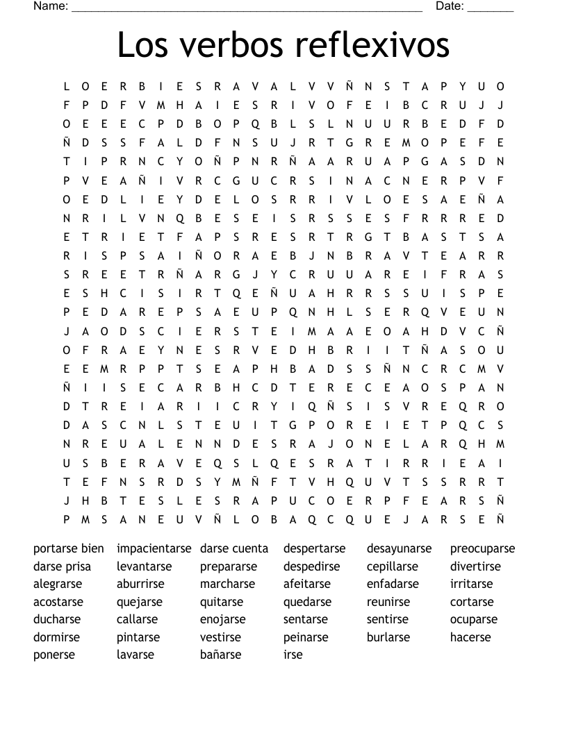 Los verbos reflexivos Word Search