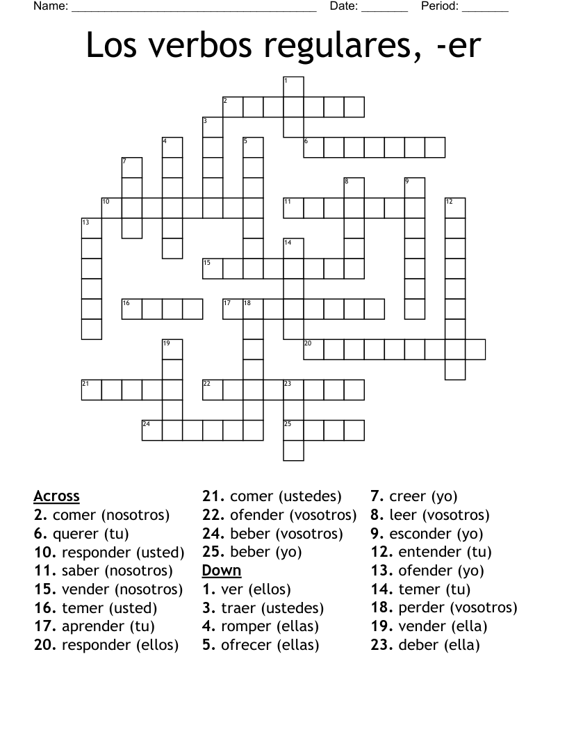 Los verbos regulares, -er Crossword