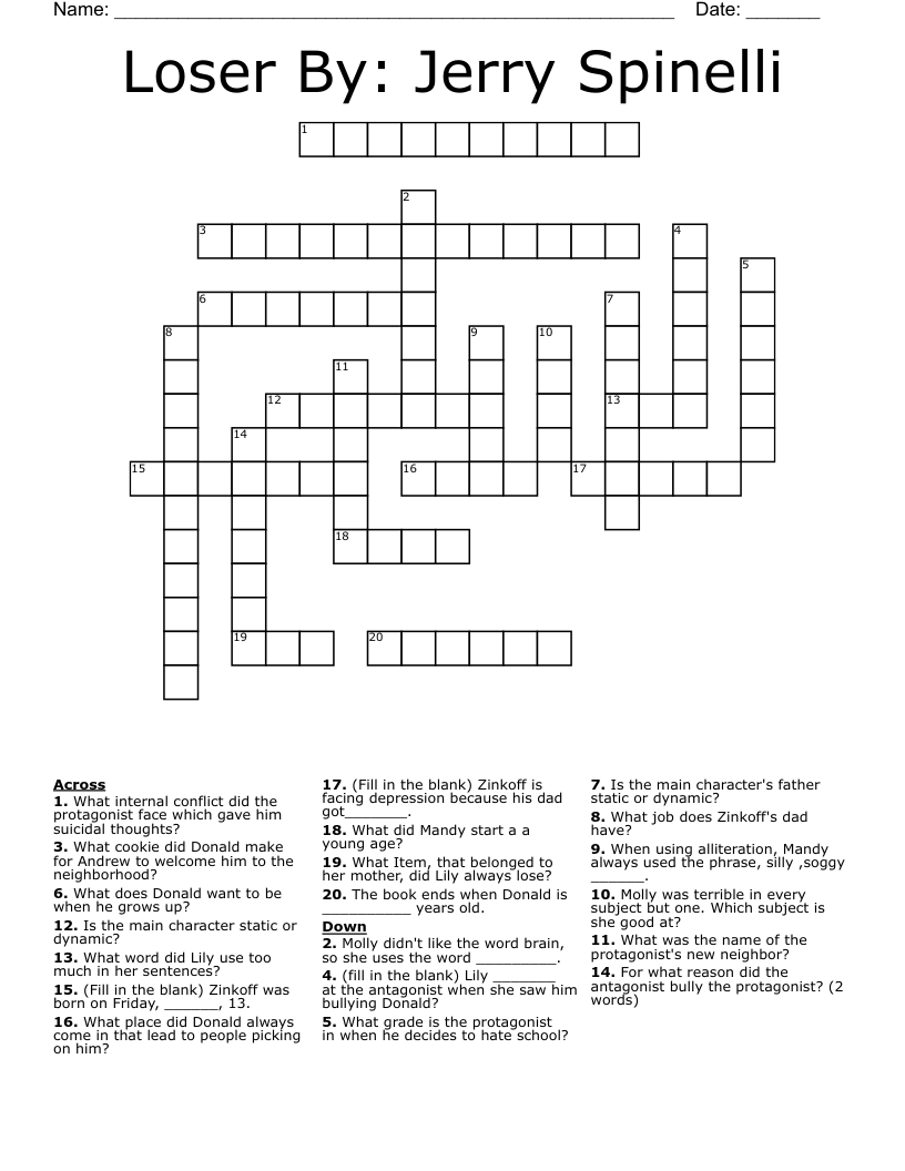 Loser By: Jerry Spinelli Crossword