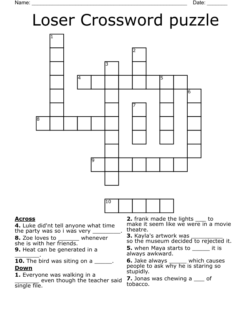 Loser Crossword puzzle