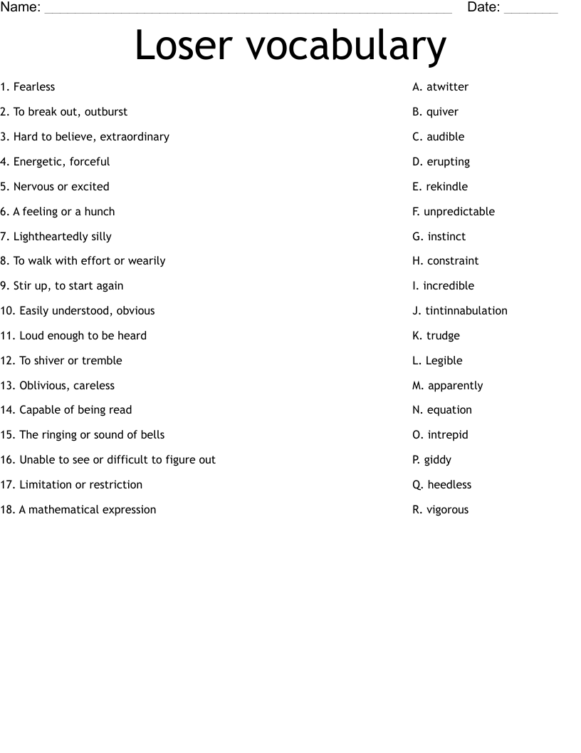 Loser vocabulary Worksheet