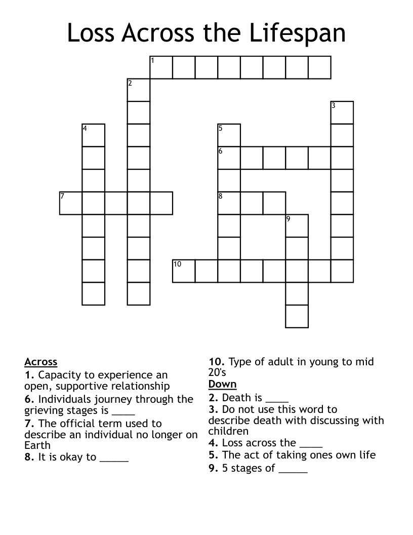Loss Across the Lifespan Crossword