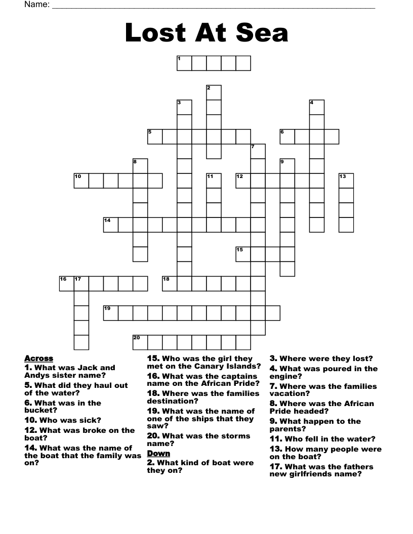 Lost At Sea Crossword