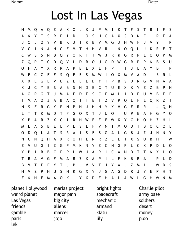 Lost In Las Vegas Word Search