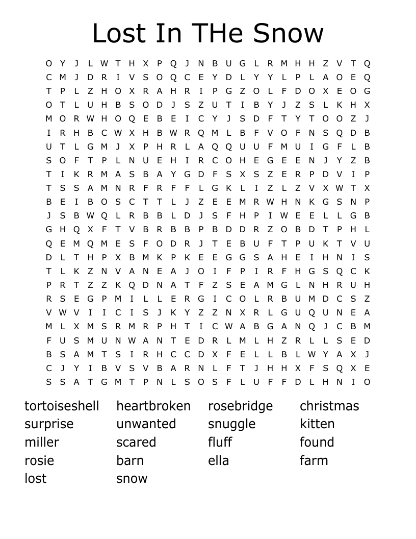 Lost In THe Snow Word Search