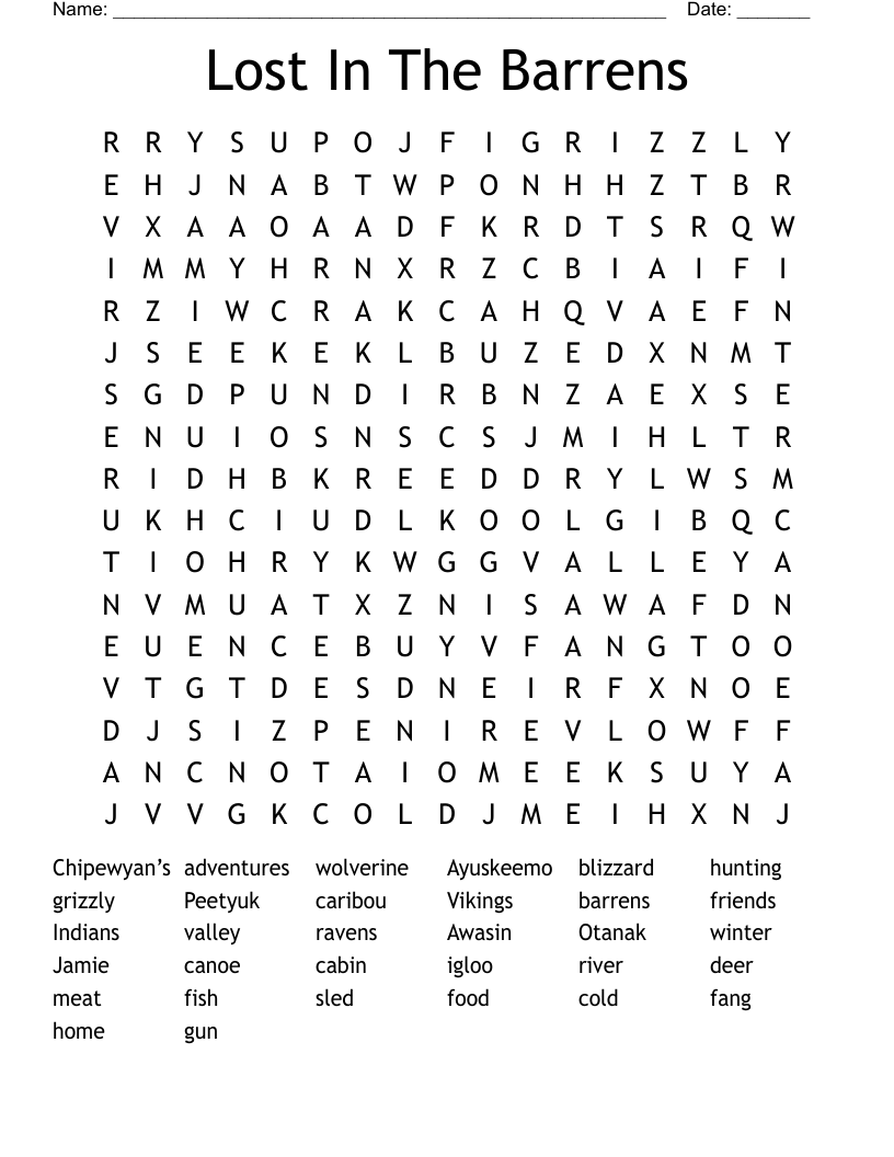 Lost In The Barrens Word Search