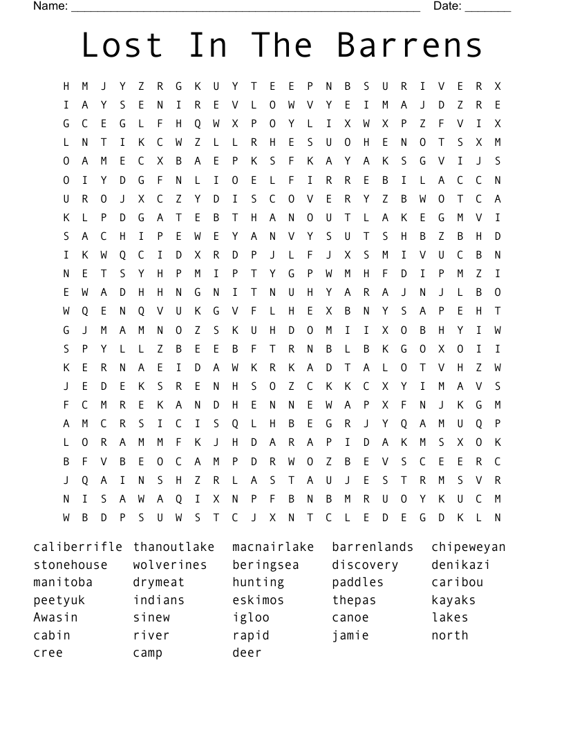 Lost In The Barrens Word Search