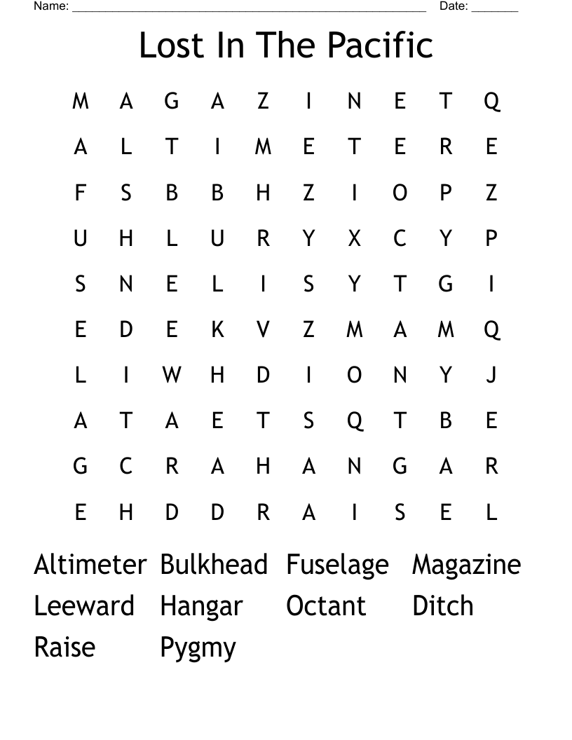 Lost In  The Pacific Word Search