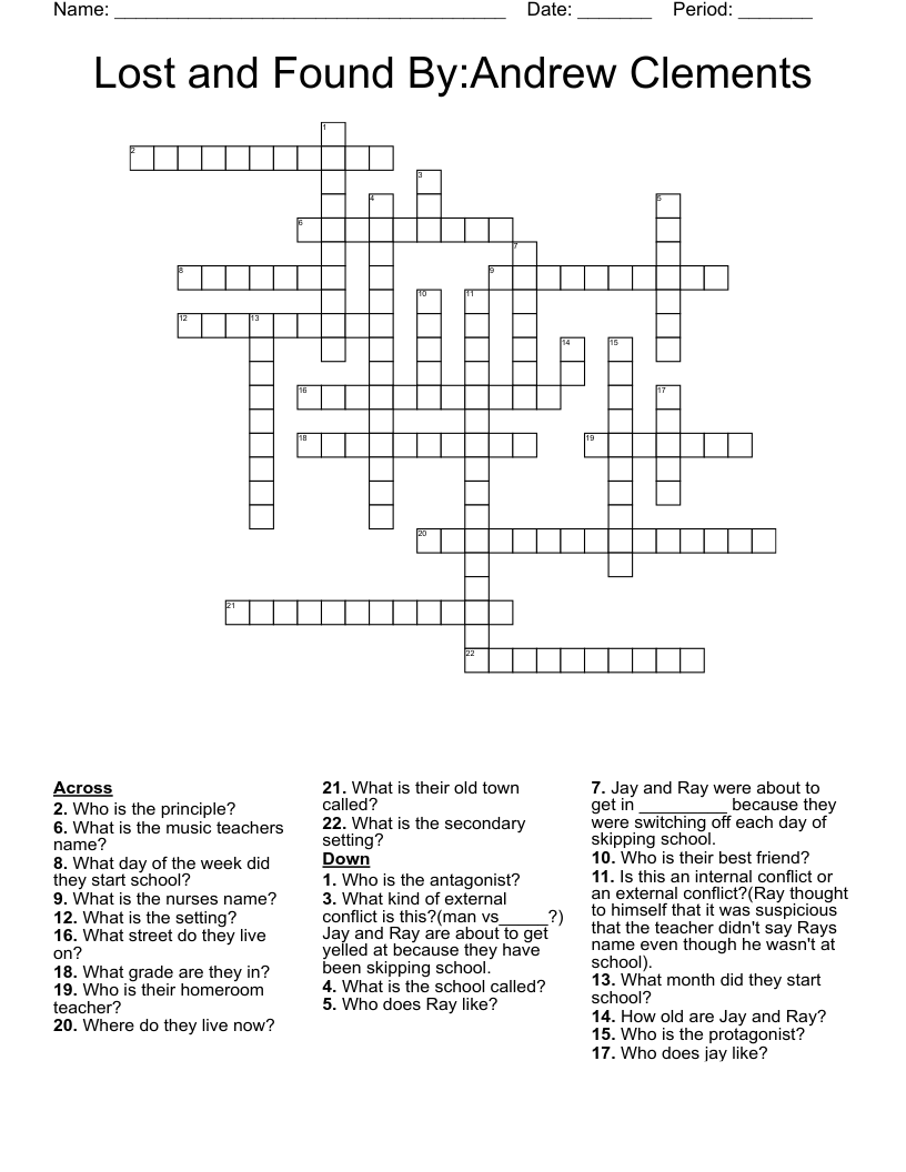 Lost and Found By:Andrew Clements Crossword