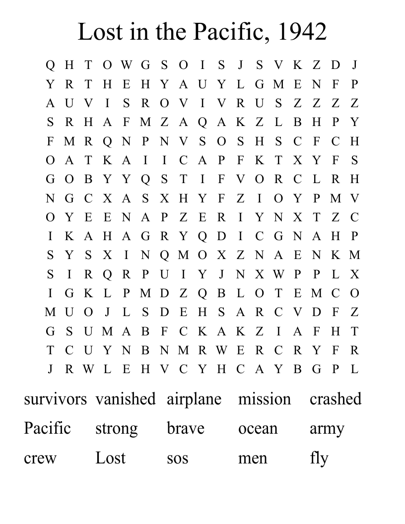 Lost in the Pacific, 1942 Word Search