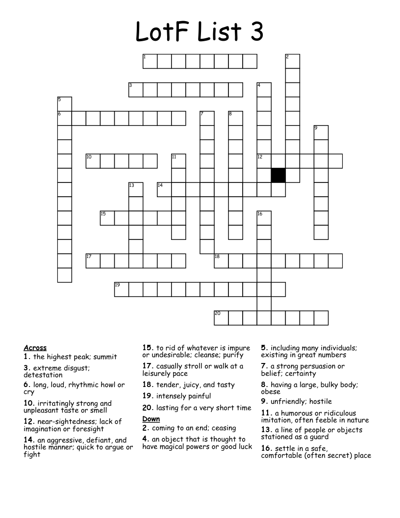 LotF List 3 Crossword