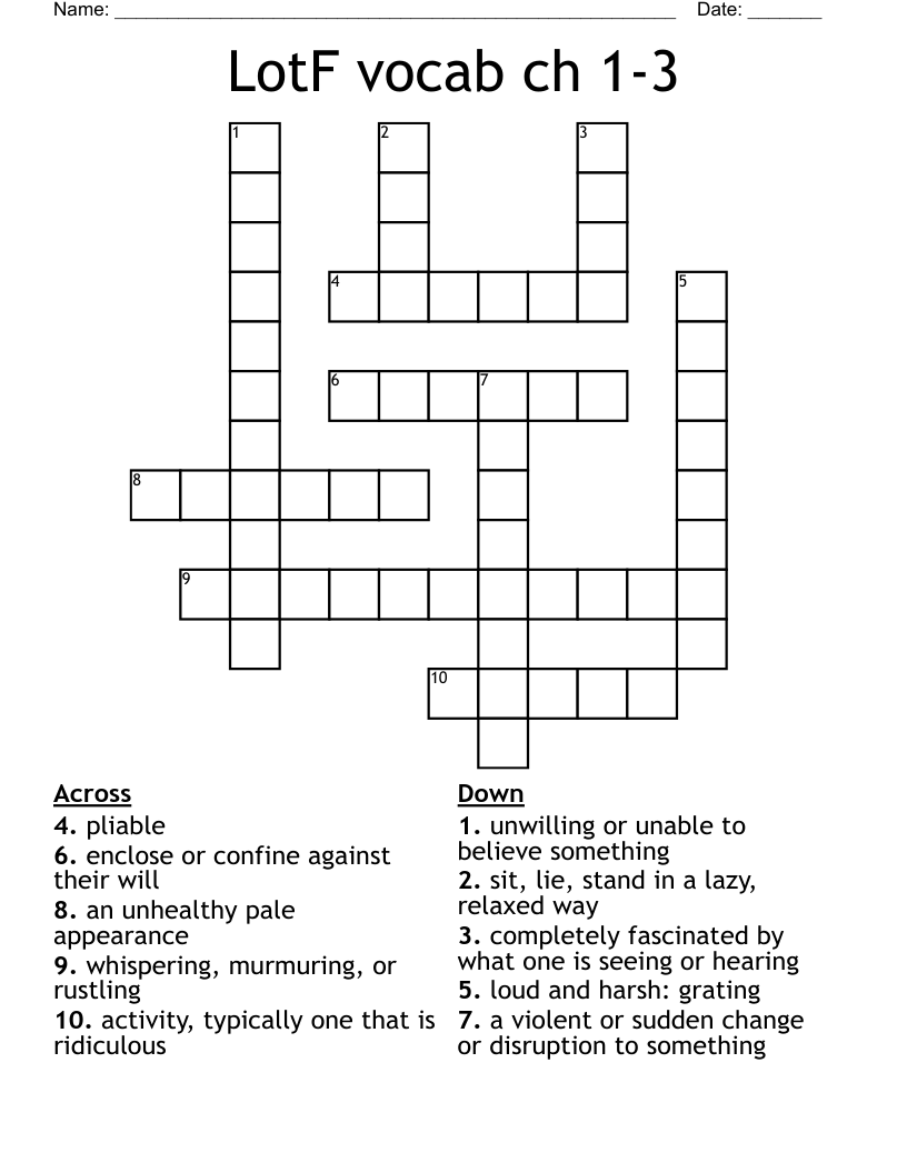 LotF vocab ch 1-3 Crossword
