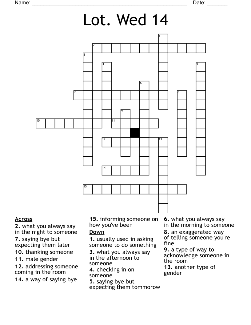 Lot. Wed 14 Crossword