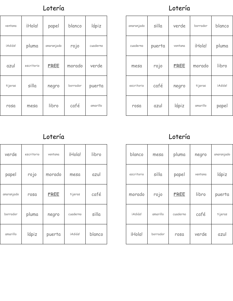 Lotería Bingo Cards
