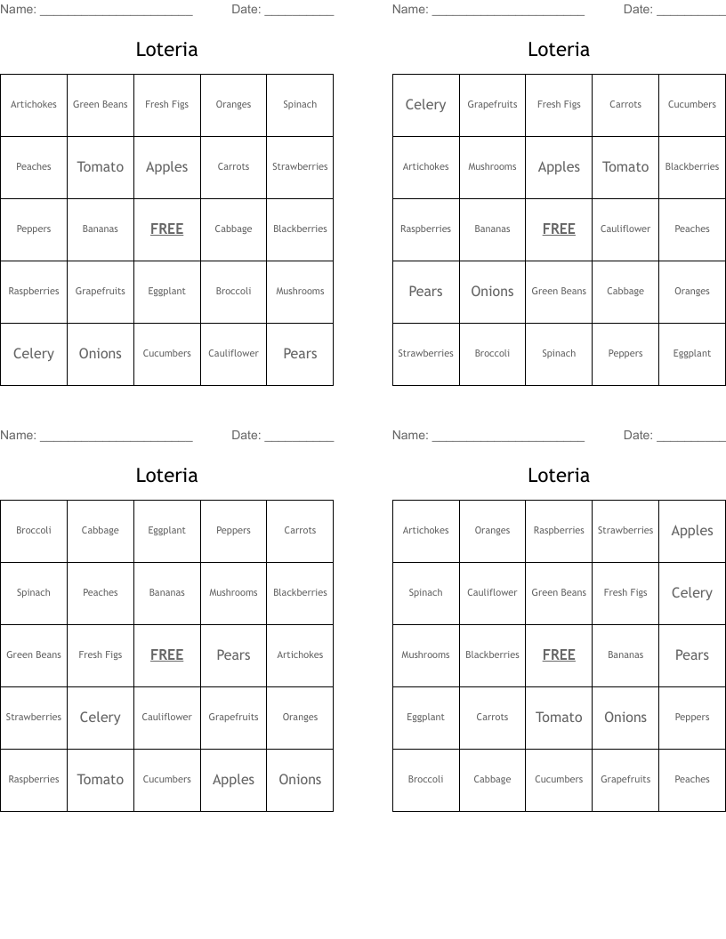 Loteria Bingo Cards