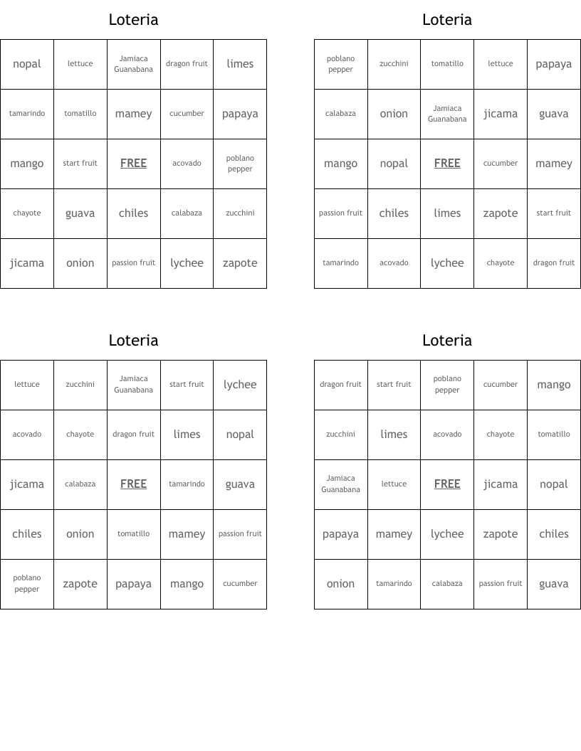 Loteria Bingo Cards