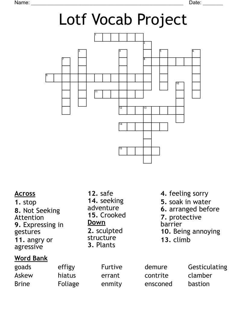 Lotf Vocab Project Crossword