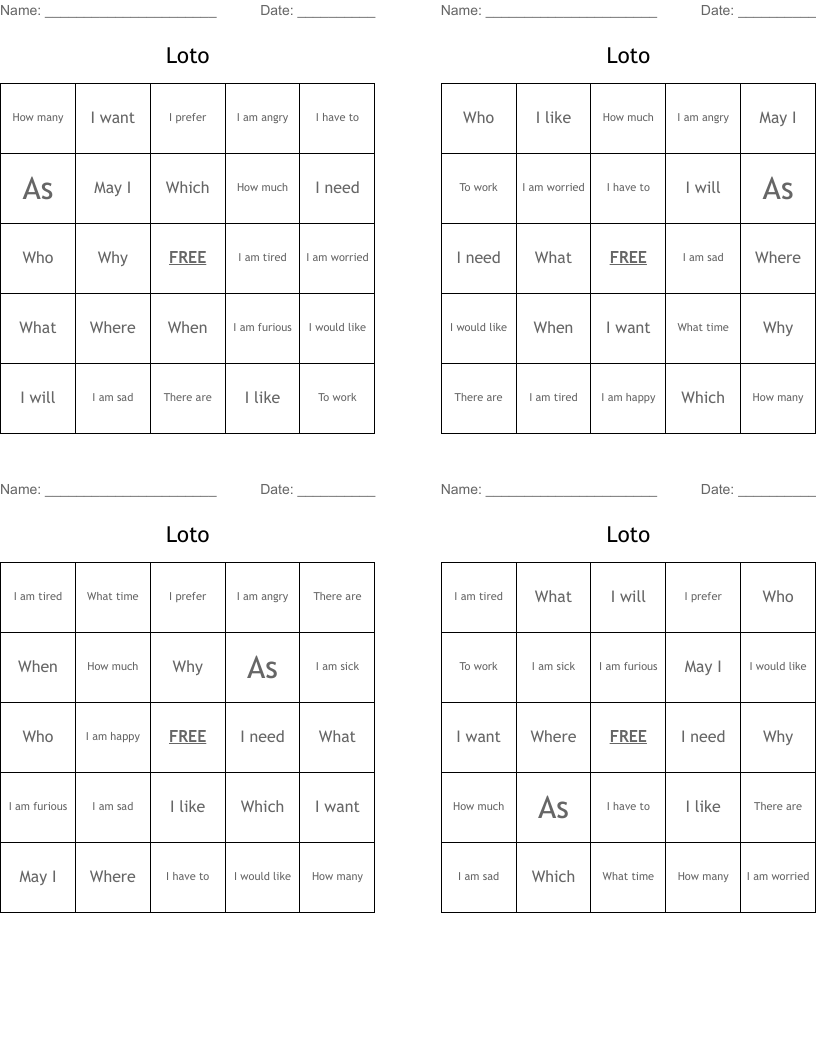 Loto Bingo Cards