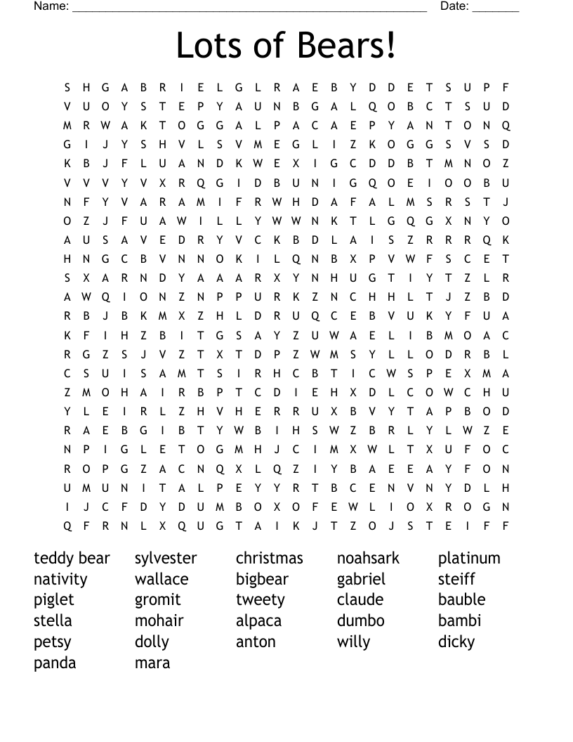 Lots of Bears! Word Search
