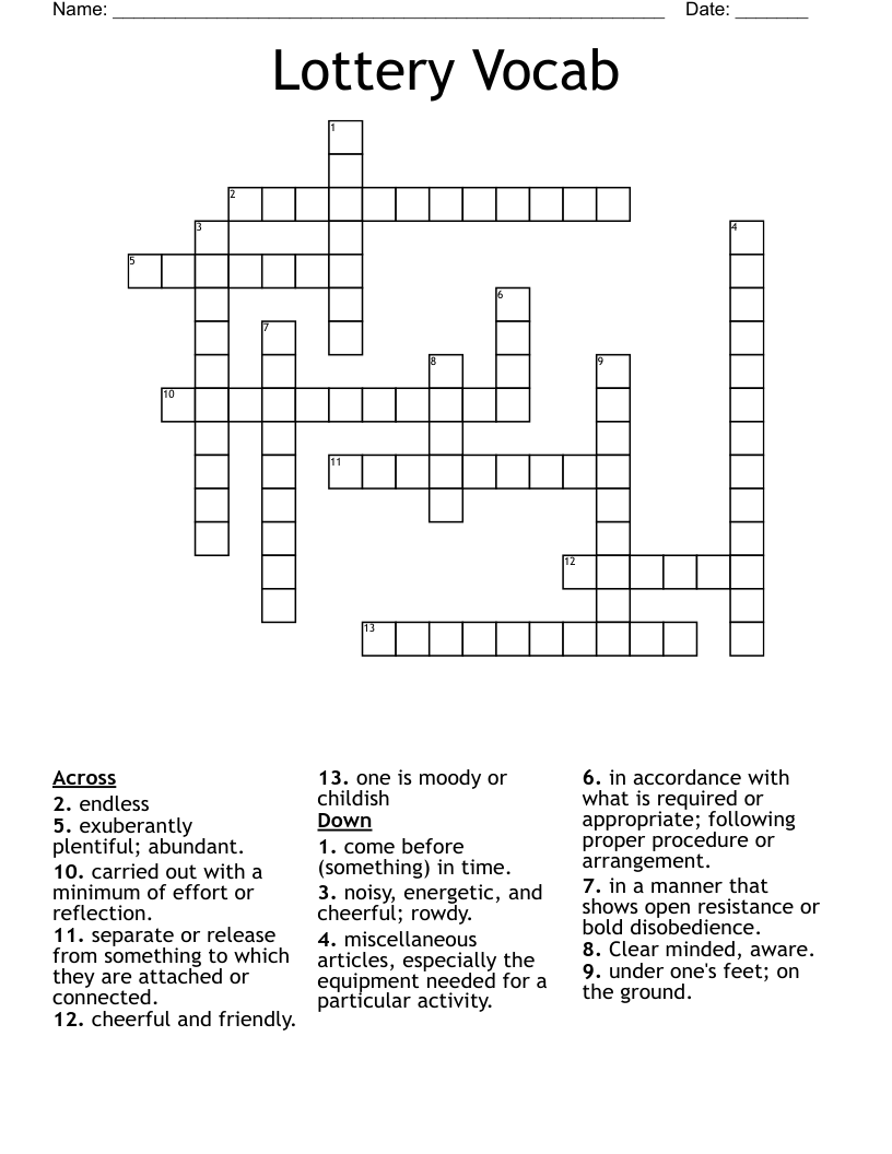 Lottery Vocab Crossword