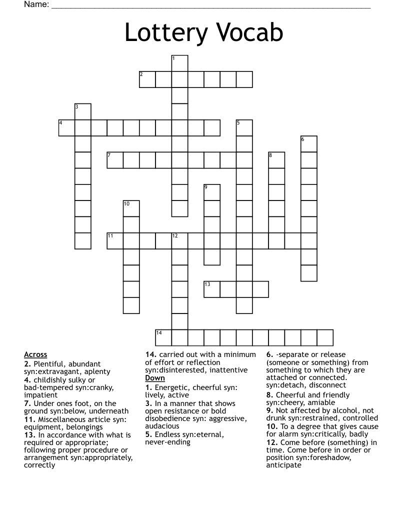 Lottery Vocab Crossword