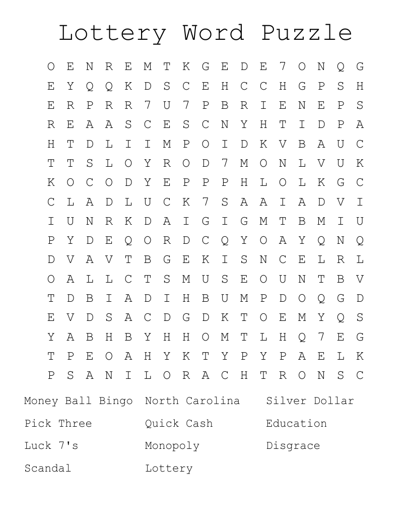 Lottery Word Puzzle Word Search