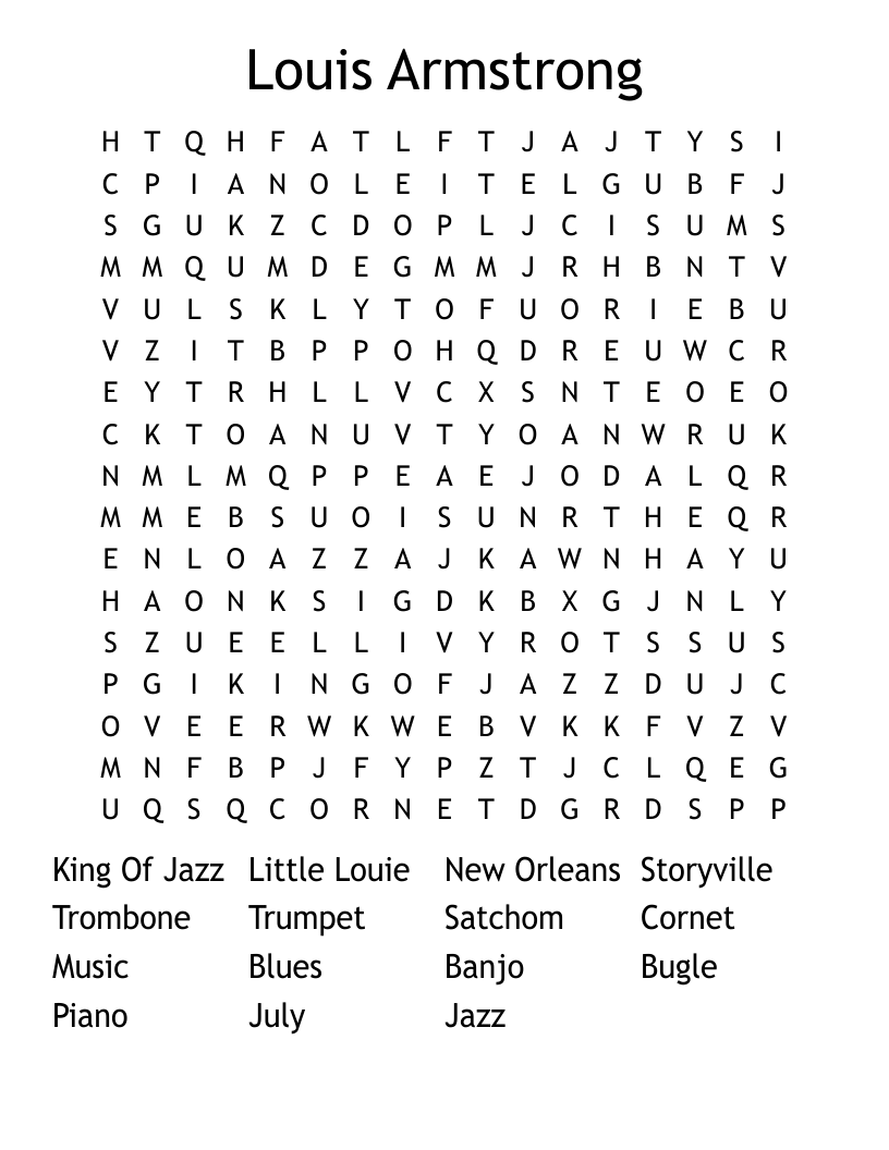 Louis Armstrong Word Search