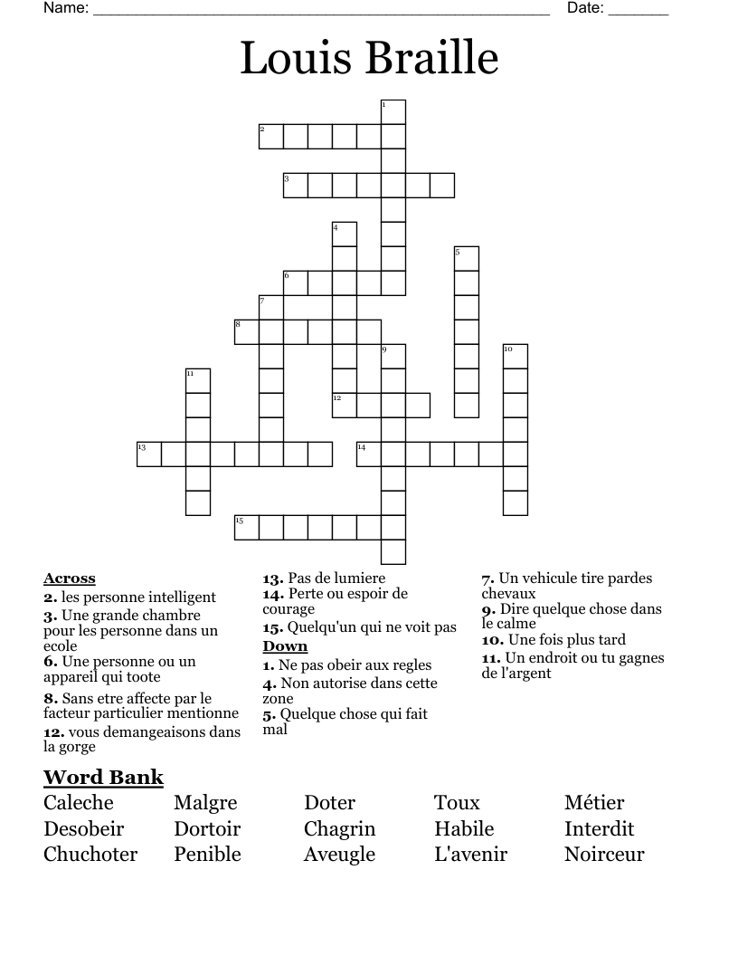 Louis Braille  Crossword
