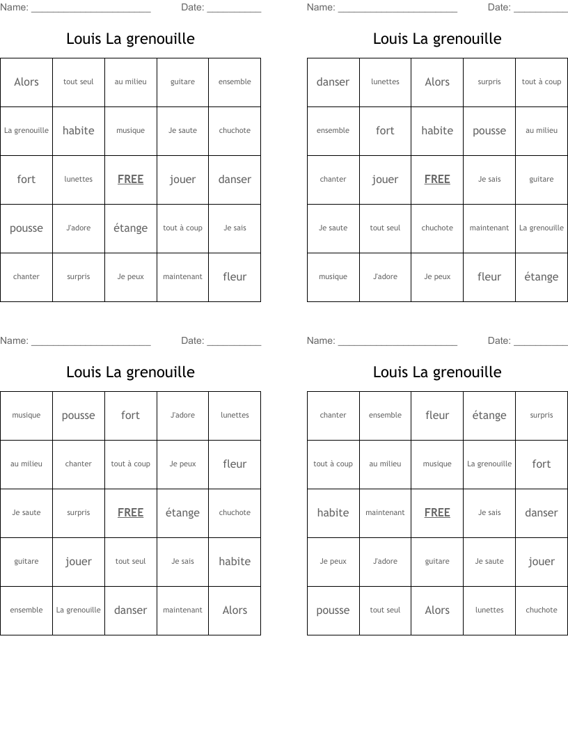 Louis La grenouille Bingo Cards