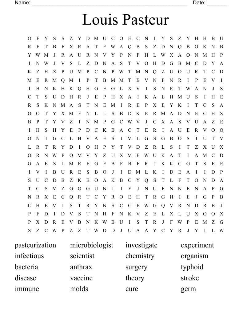 Louis Pasteur Word Search