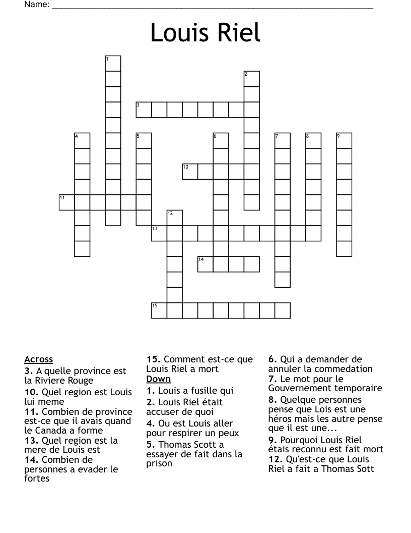 Louis Riel Crossword