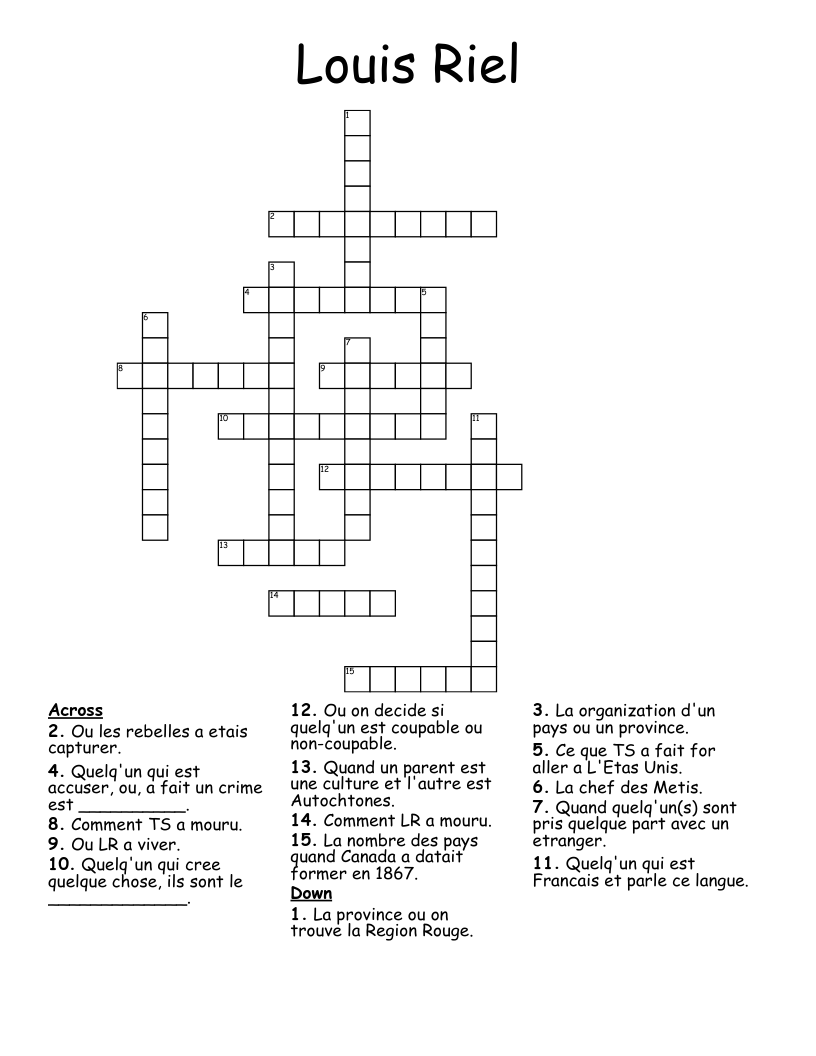 Louis Riel Crossword
