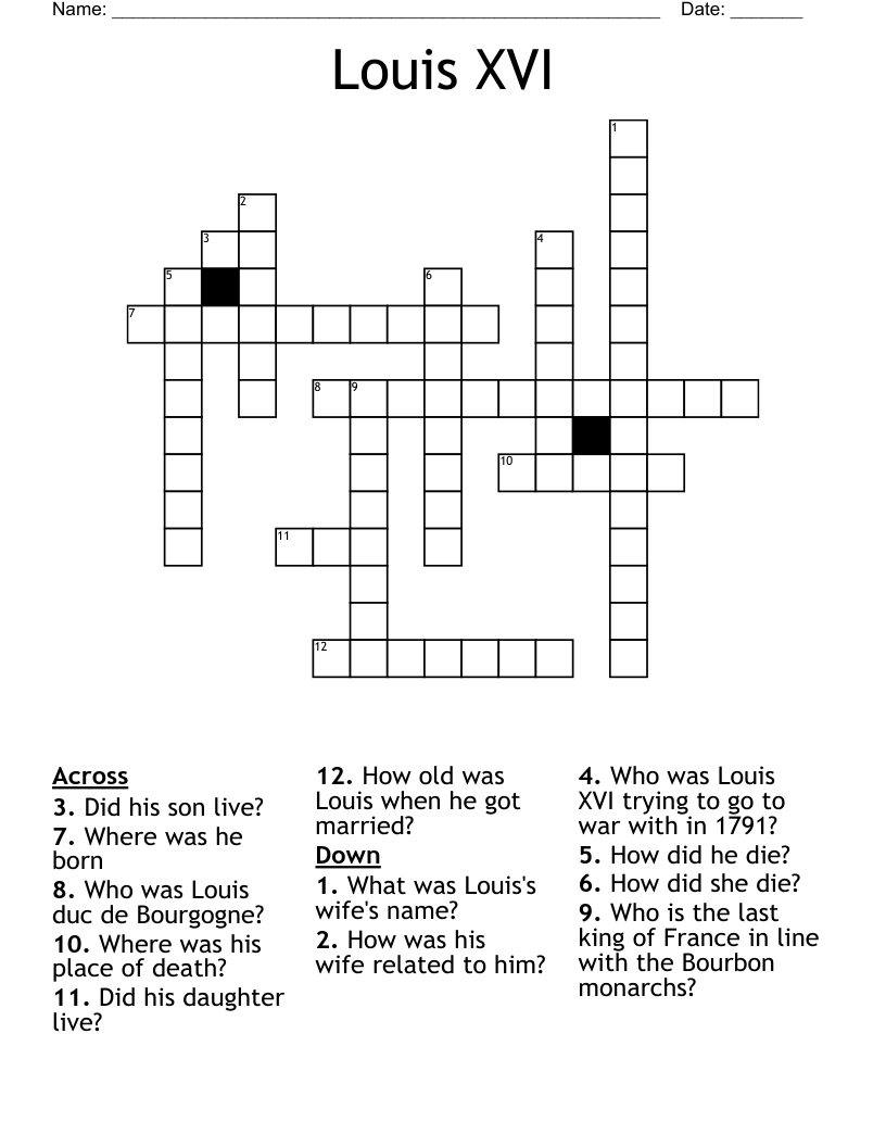 Louis XVI Crossword