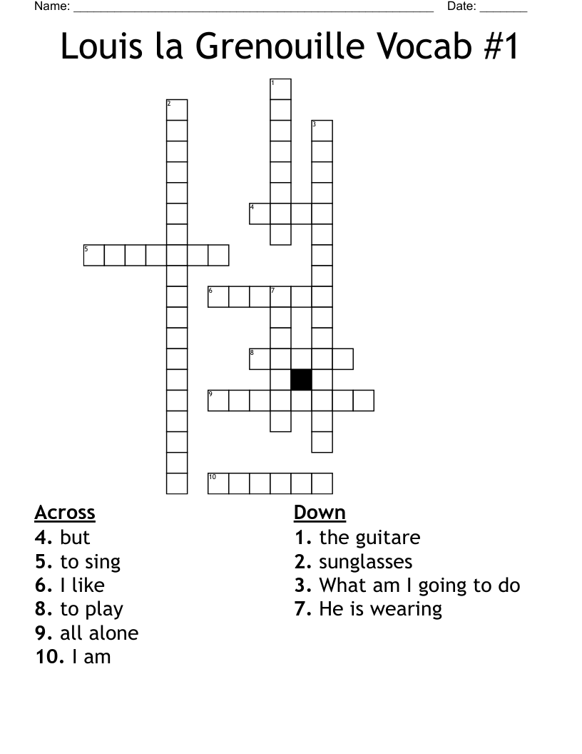 Louis la Grenouille Vocab #1 Crossword