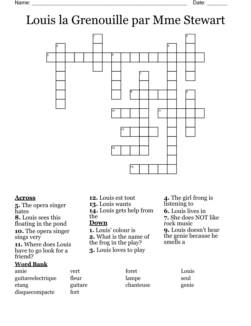Louis la Grenouille par Mme Stewart Crossword