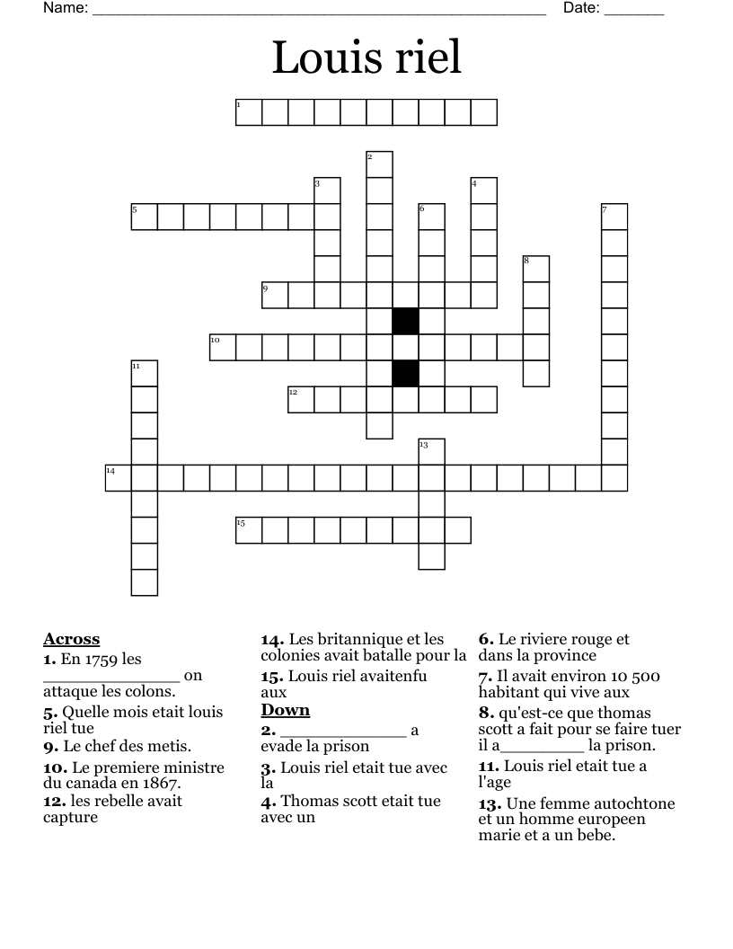 Louis riel Crossword