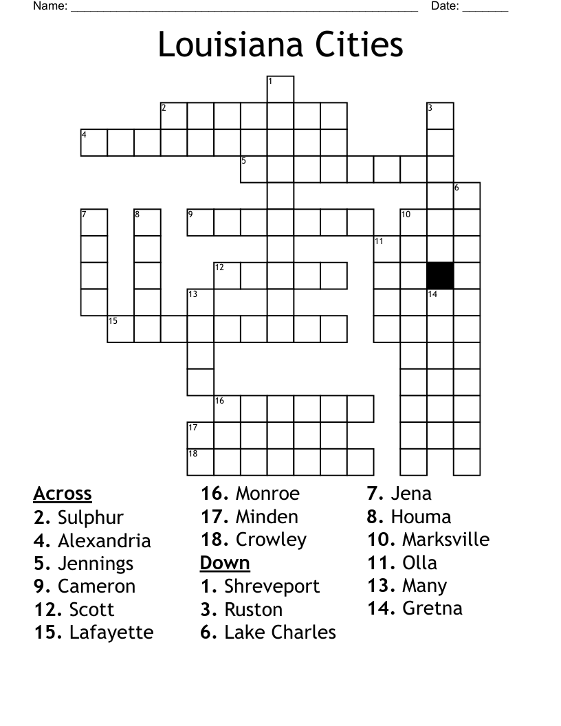 Louisiana Cities Crossword