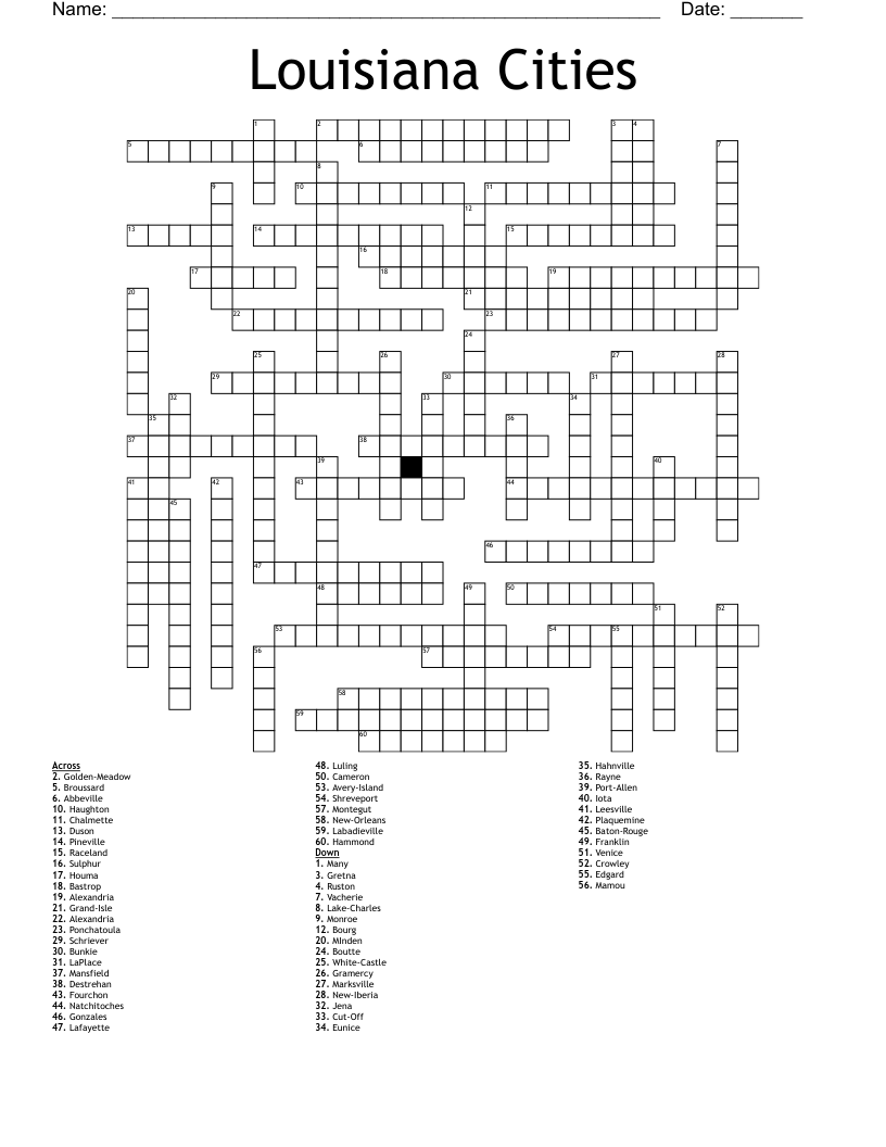 Louisiana Cities Crossword