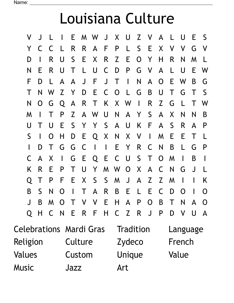 Louisiana Culture Word Search
